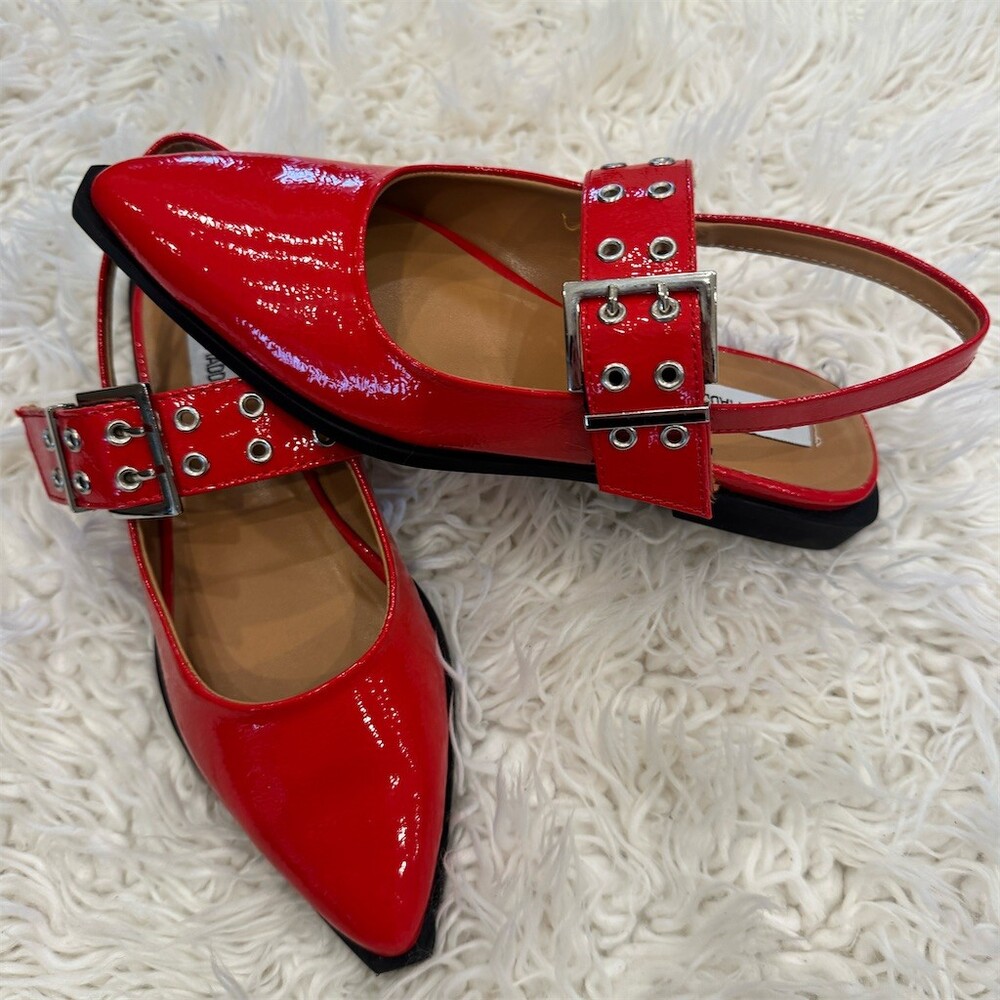 Steve Madden Womens Slingback Flats Red Pointed Toe Double Buckle 7.5